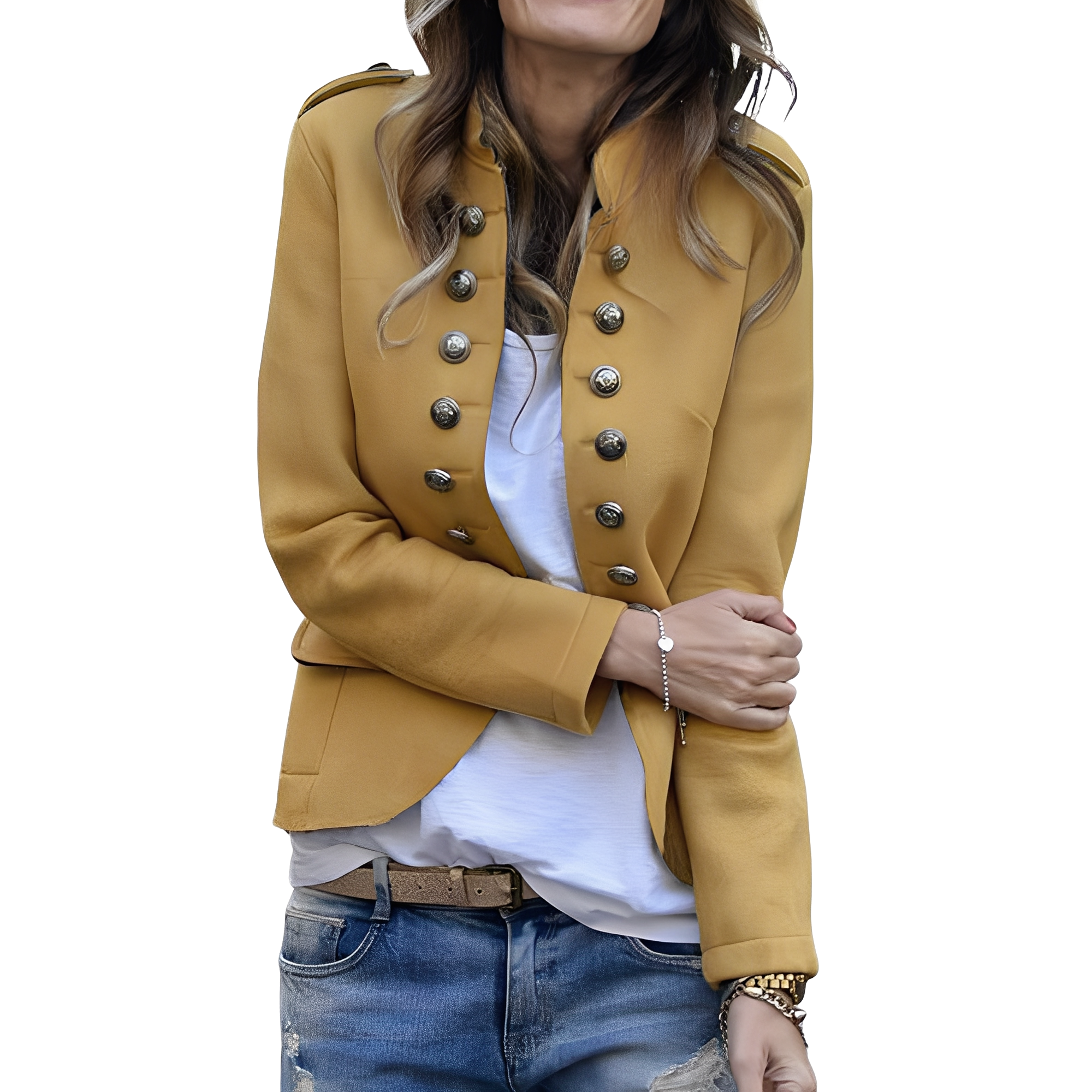 Rhoda – Women's Blazer with Stand-Up Collar in Yellow