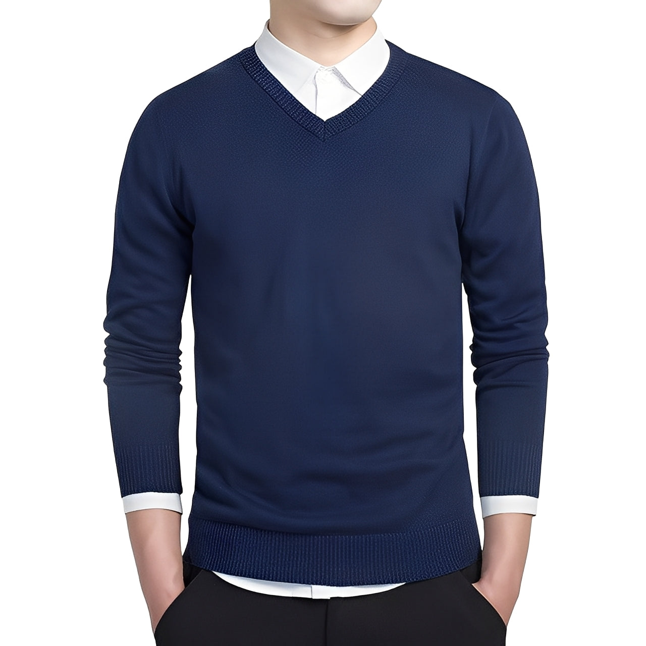 Tom – Men's V-Neck Sweater in White