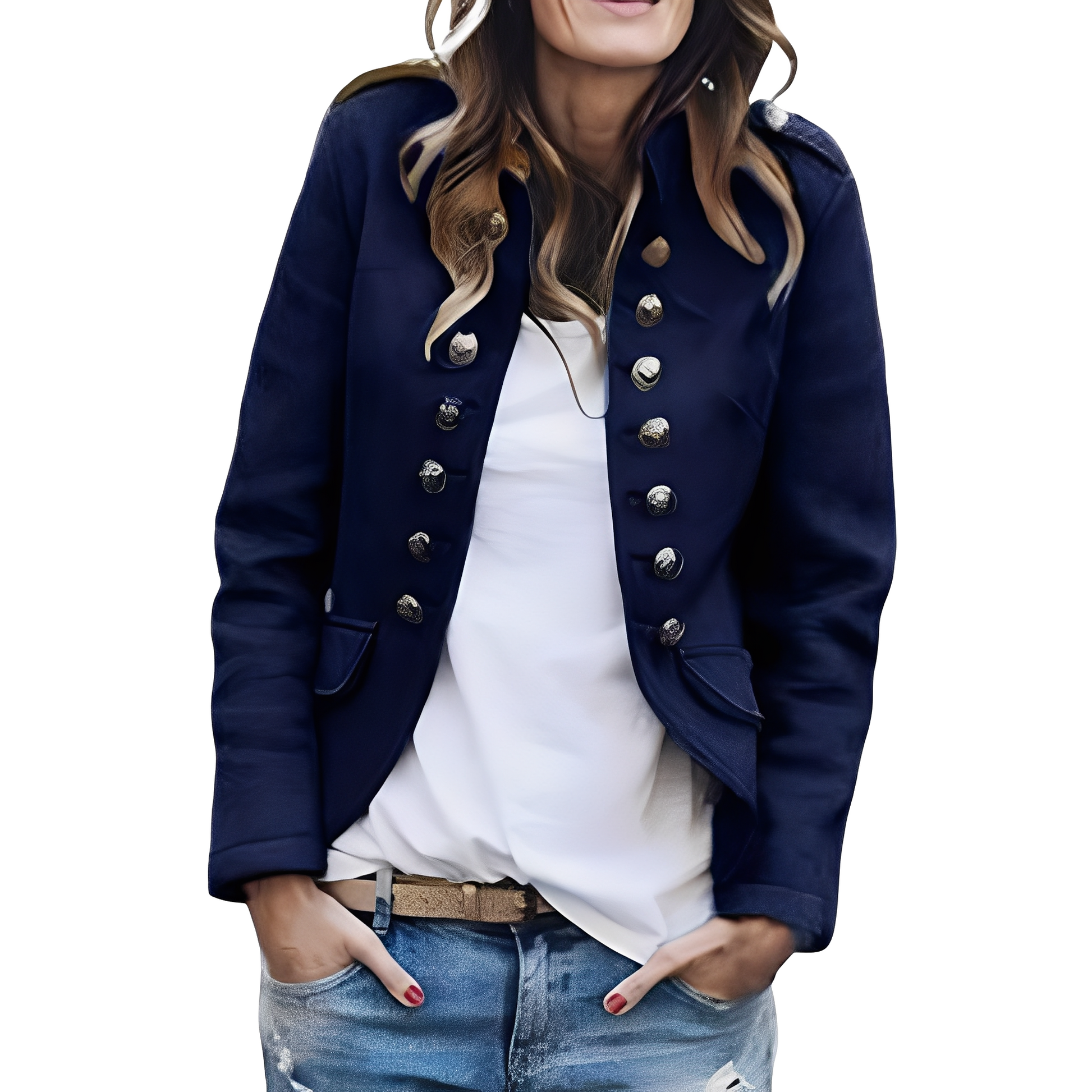 Rhoda – Women's Blazer with Stand-Up Collar in Dark Blue