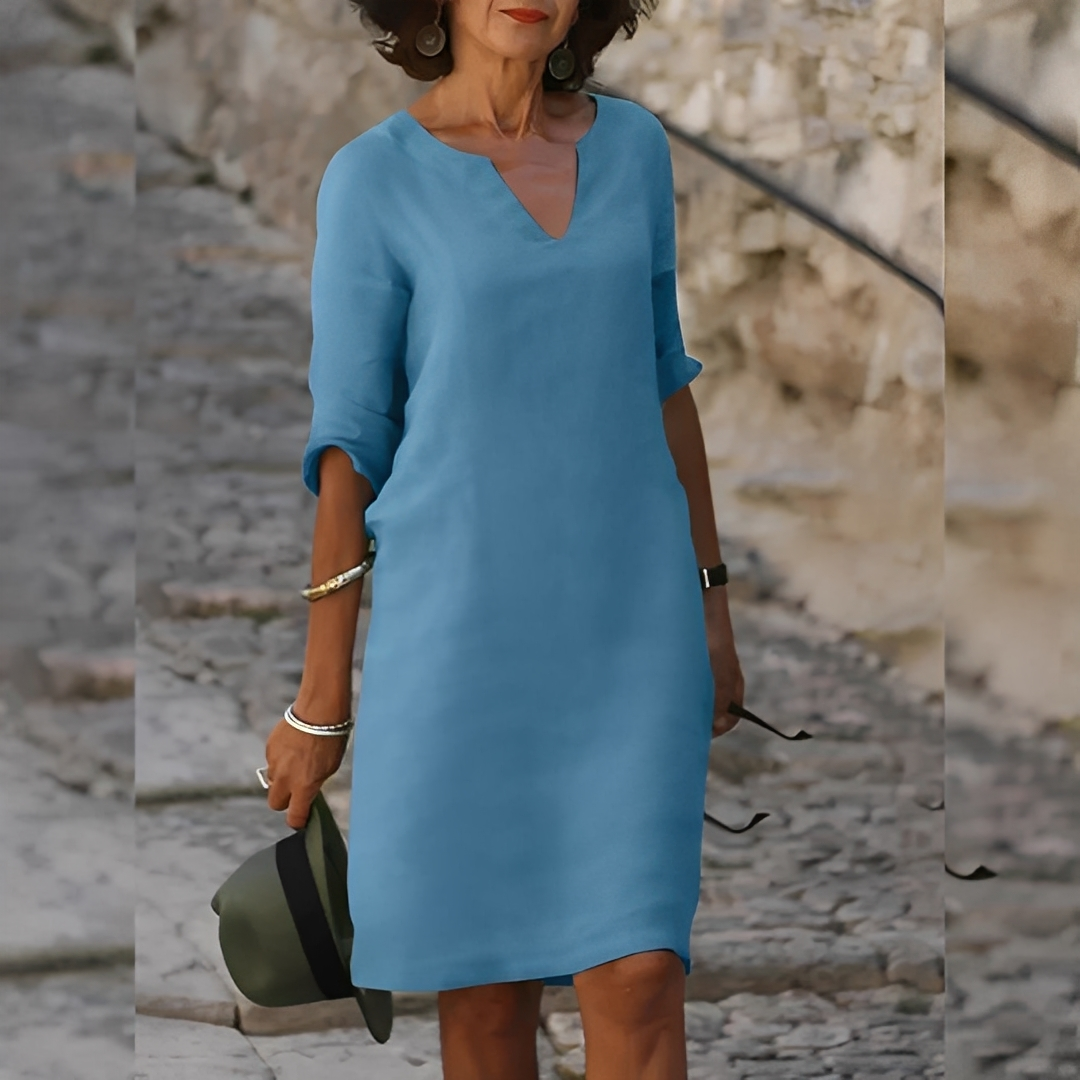 Guilaine – Women's V-Neck Dress in Blue