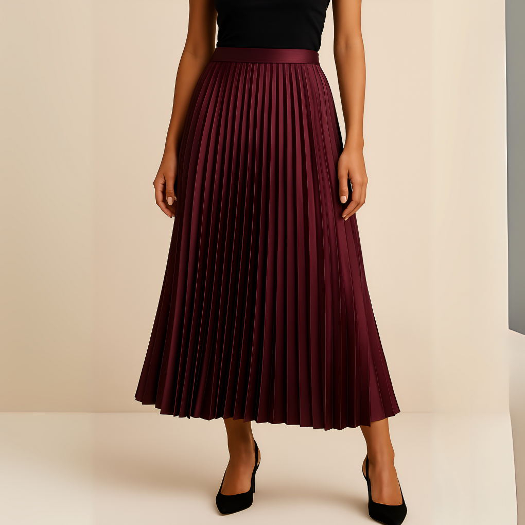 Inez – Pleated Midi Skirt in Black