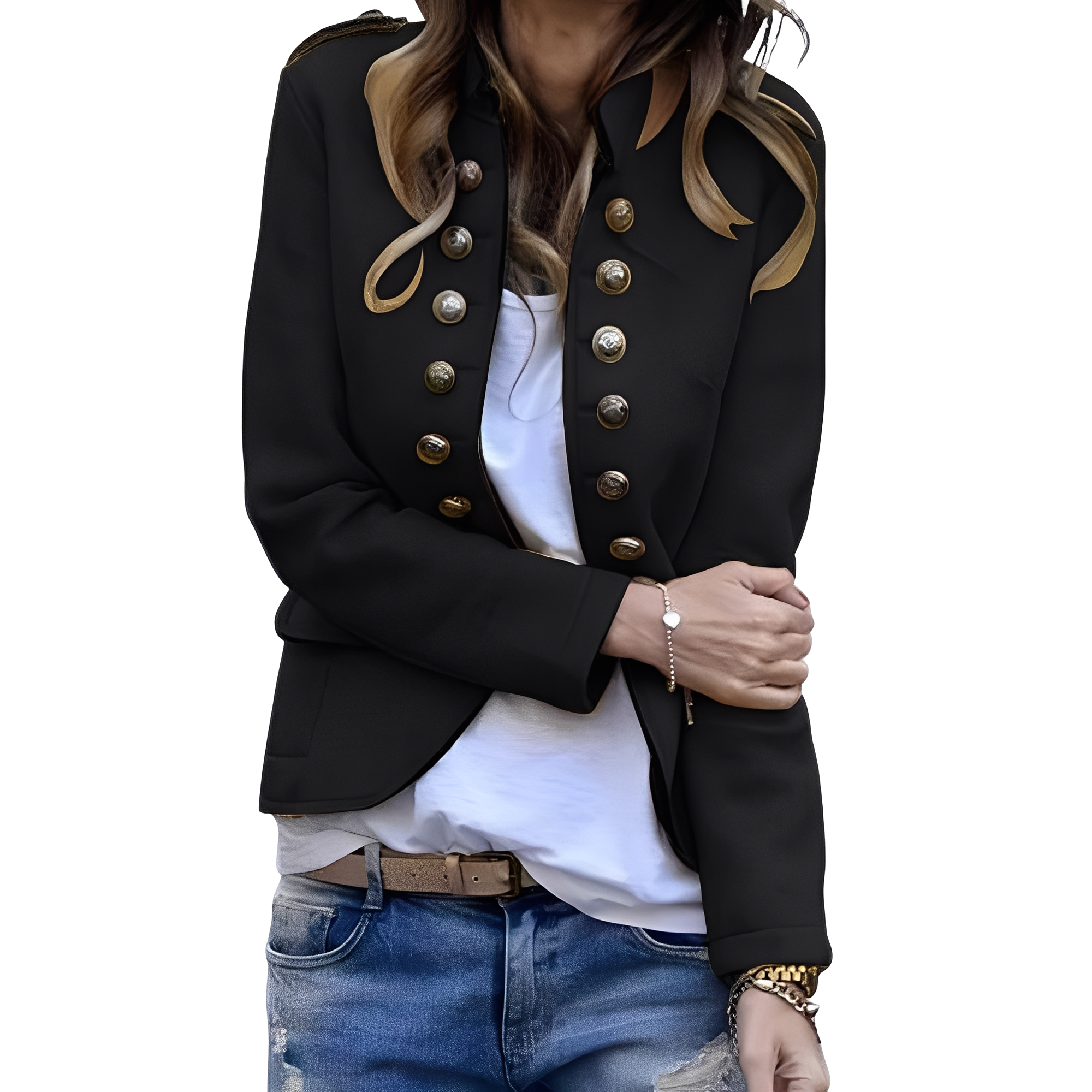 Rhoda – Women's Blazer with Stand-Up Collar in Black