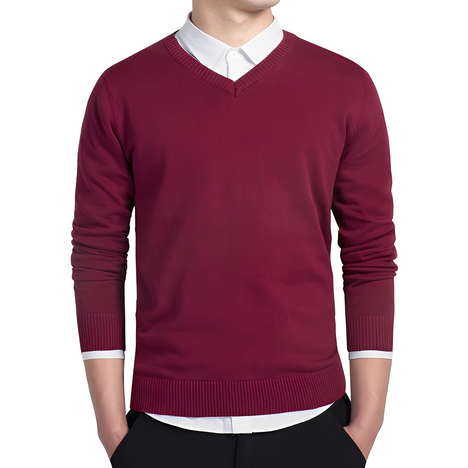 Tom – Men's V-Neck Sweater in Gray