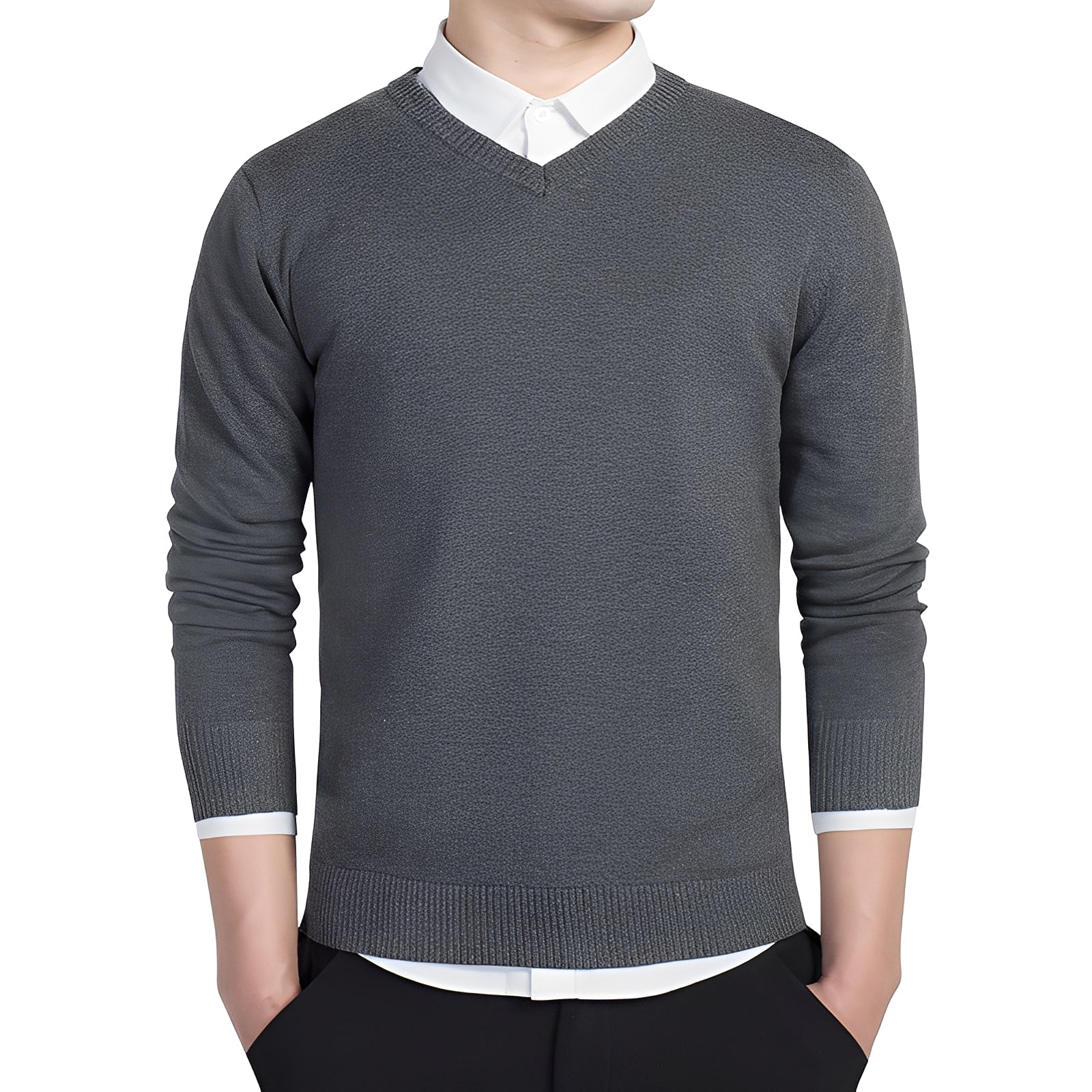 Tom – Men's V-Neck Sweater in Blue
