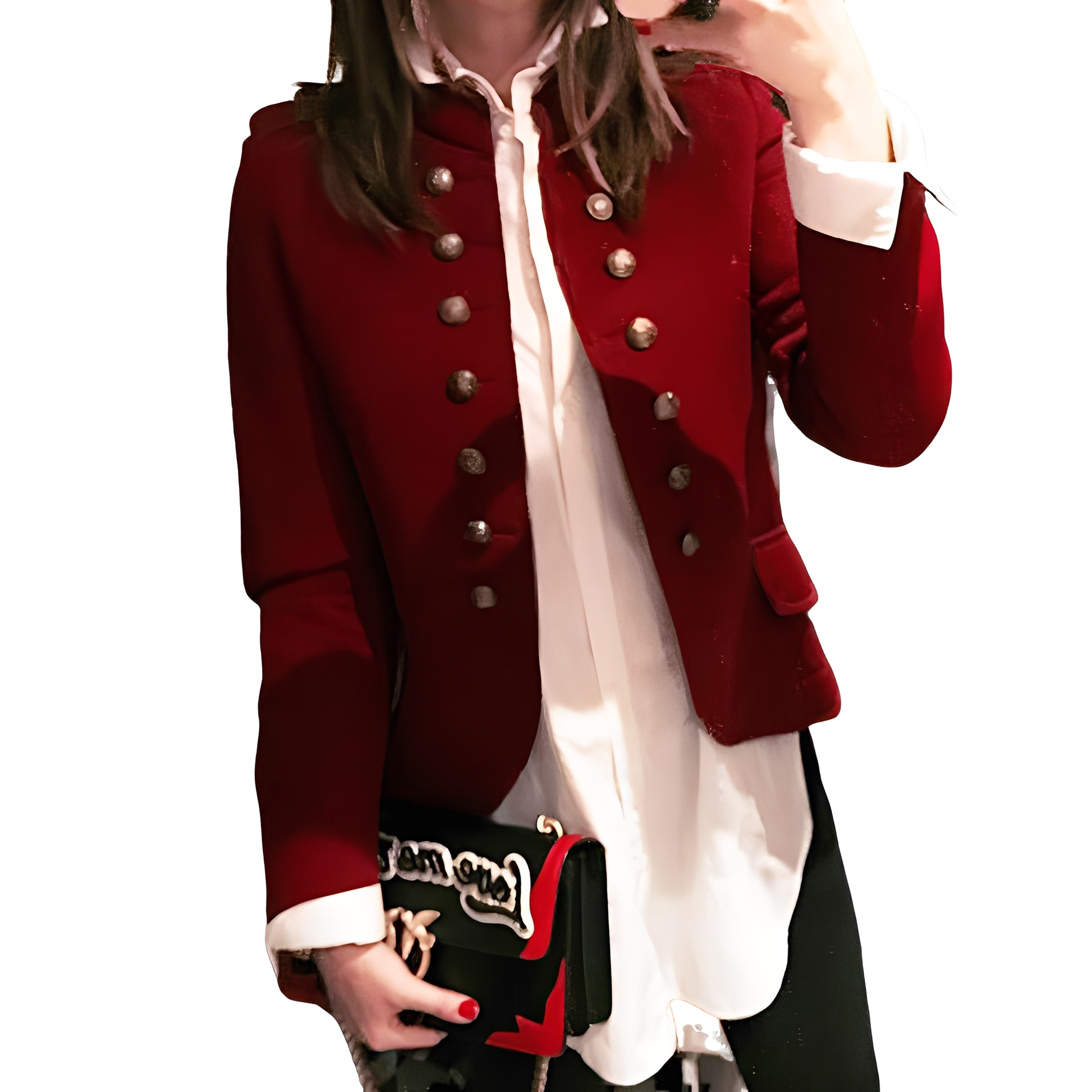 Rhoda – Women's Blazer with Stand-Up Collar in Red