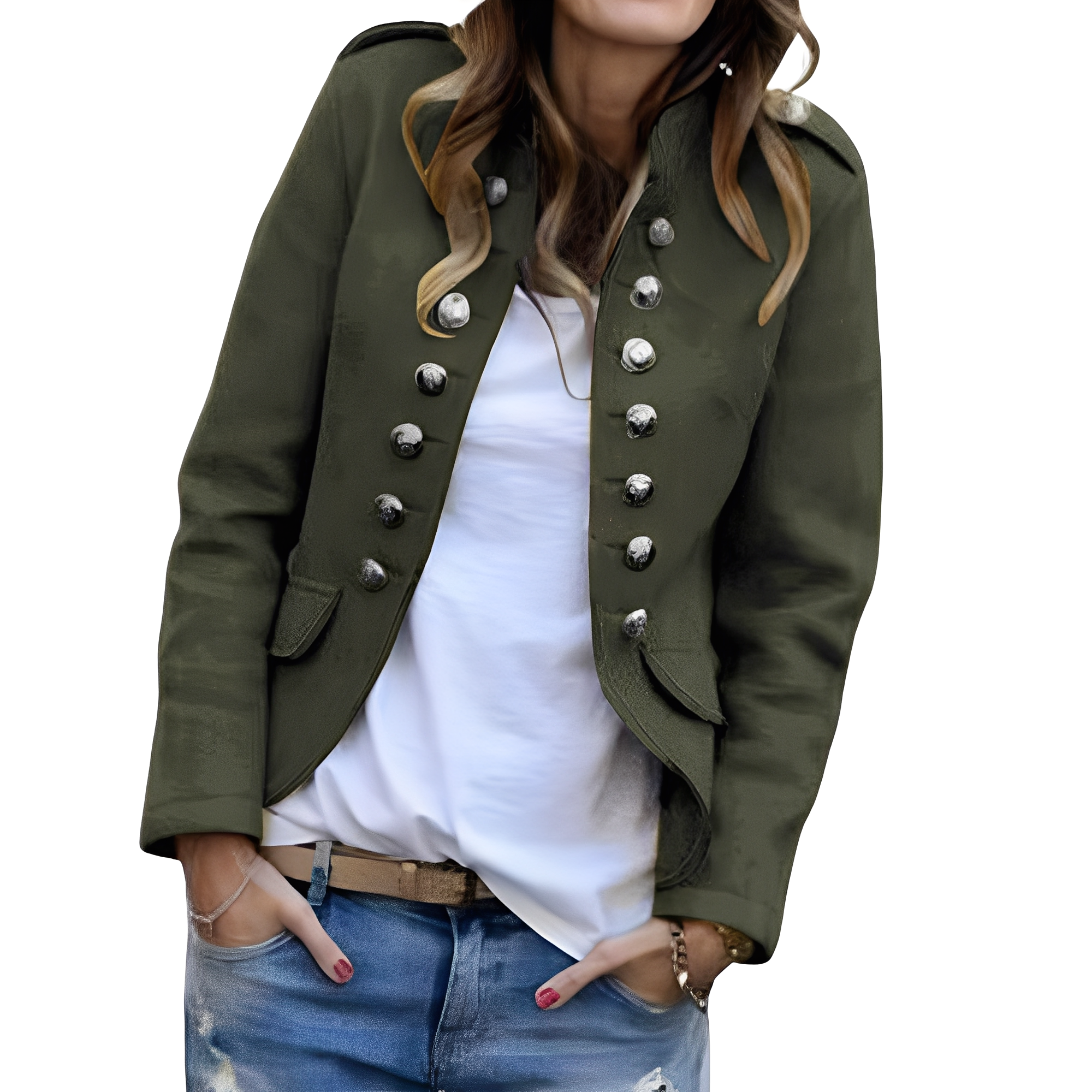 Rhoda – Women's Blazer with Stand-Up Collar in Army Green