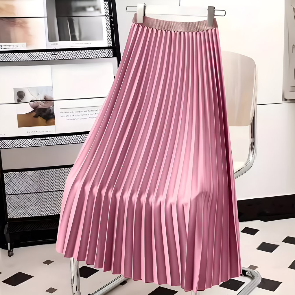 Inez – Pleated Midi Skirt in Dark Red