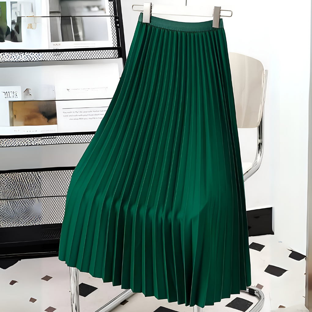 Inez – Pleated Midi Skirt in Blue