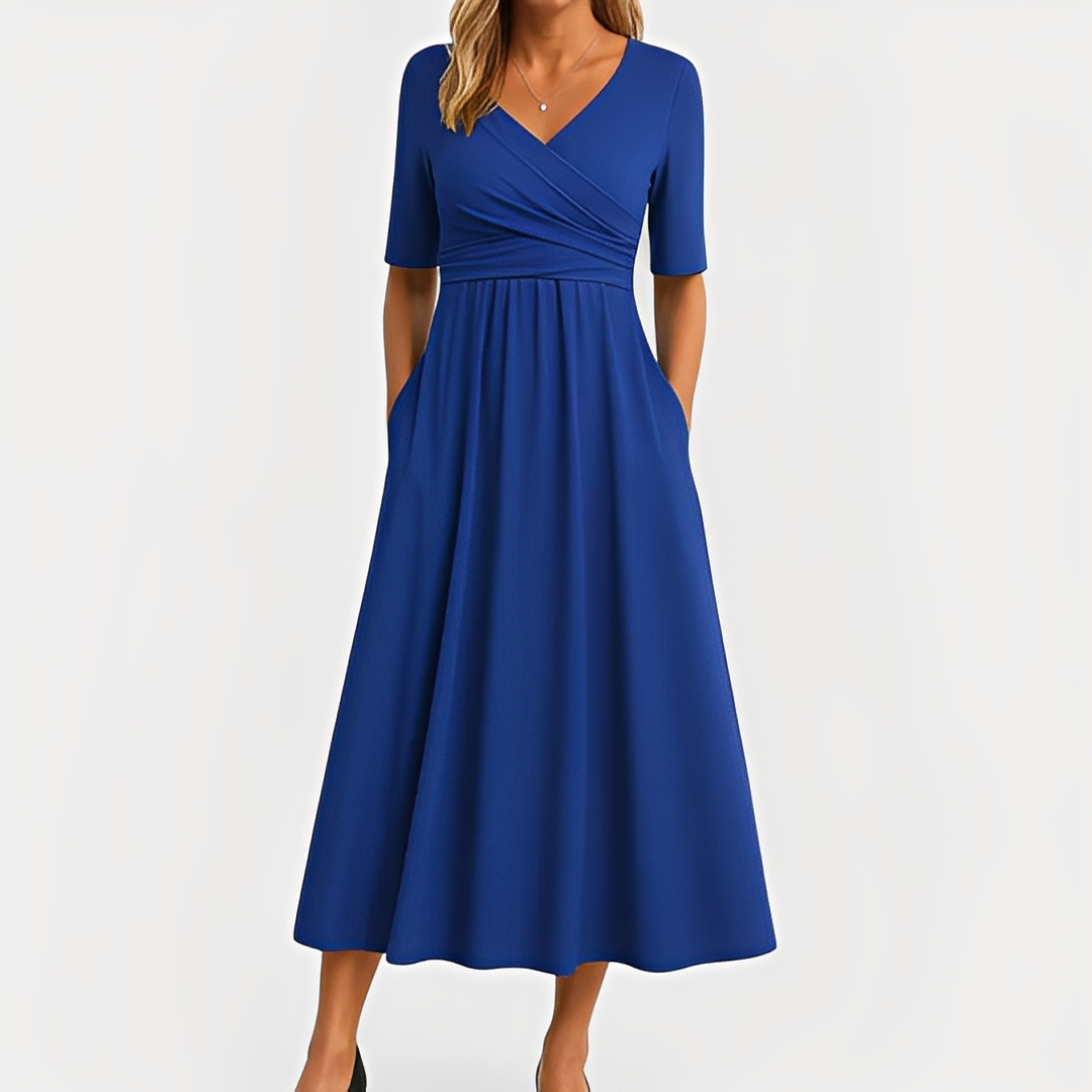 Maika – Women's V-Neck Dress in Blue