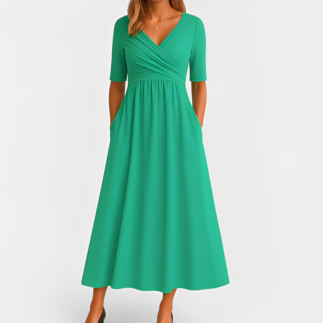 Maika – Women's V-Neck Dress in Dark Blue