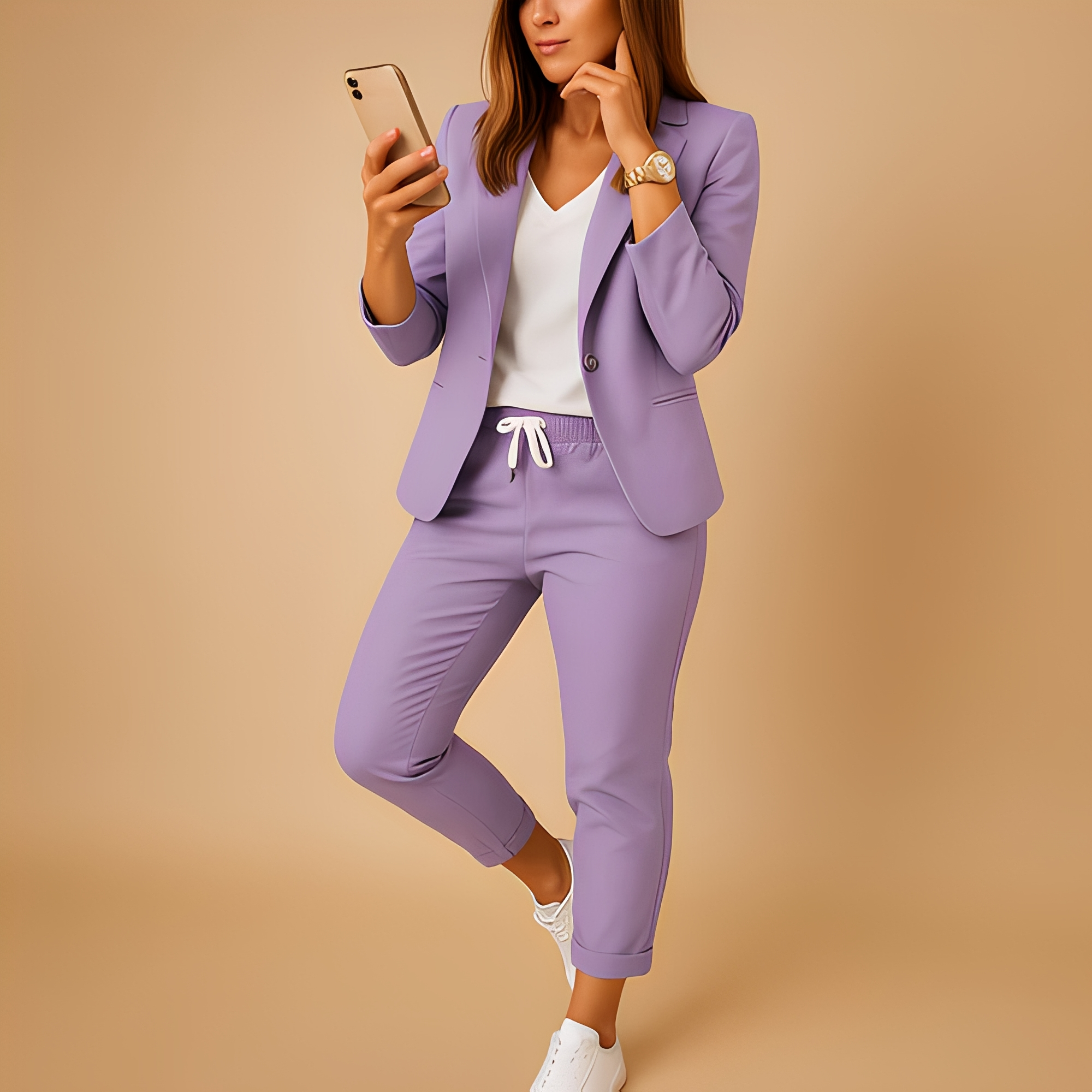 Aletha – Women's Blazer and Trousers Set in Brown