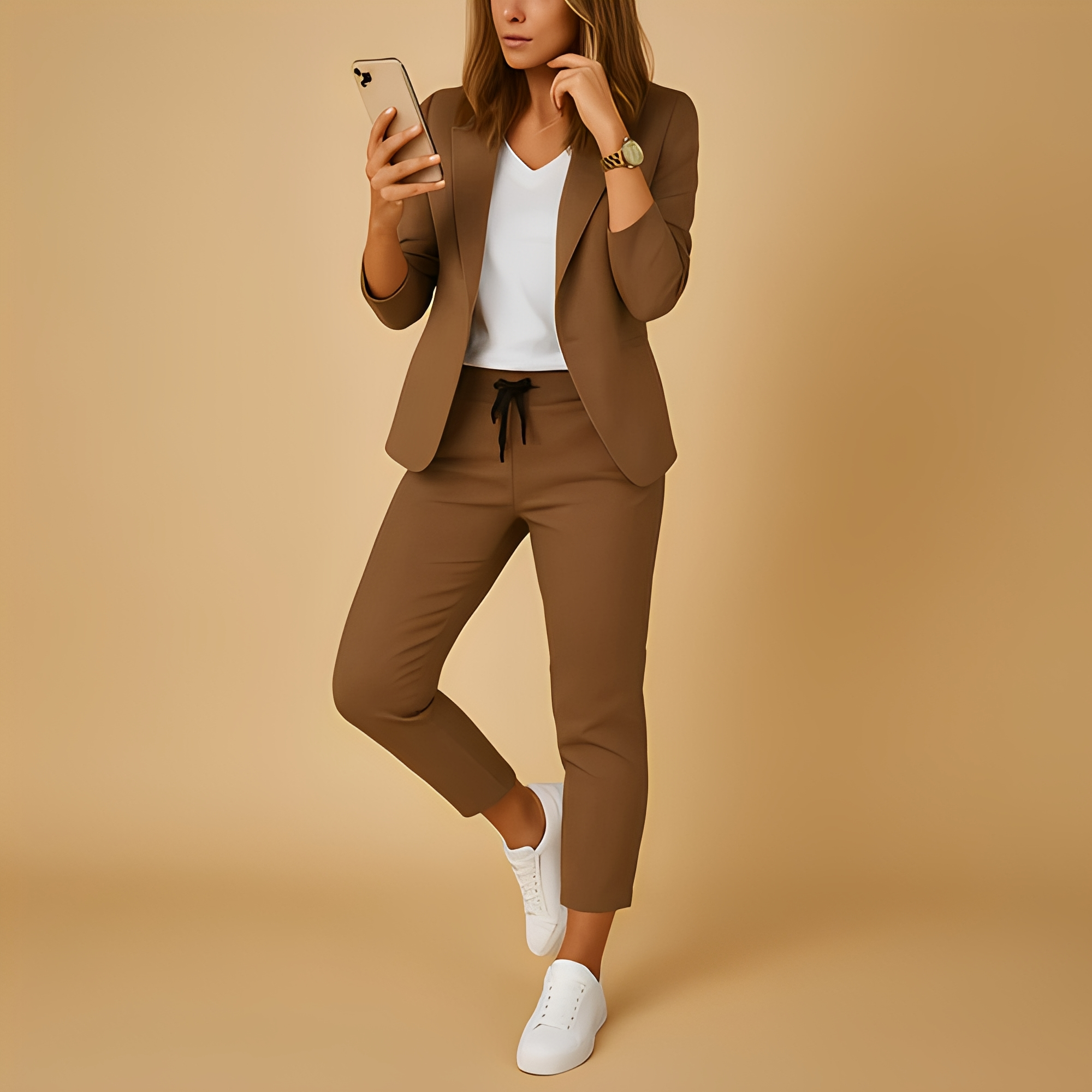 Aletha – Women's Blazer and Trousers Set in Beige