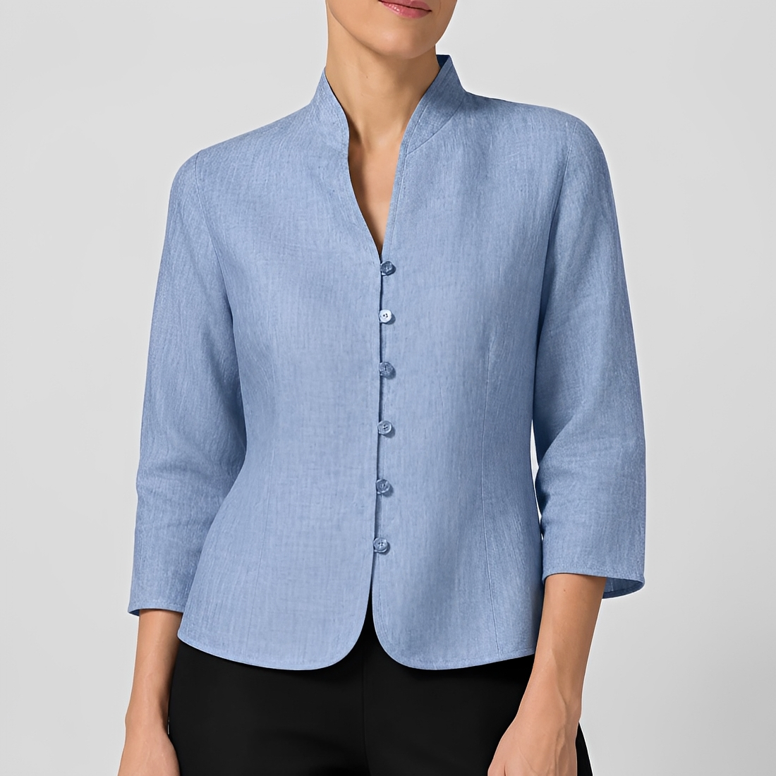 Women's blouse with button placket V-neck long sleeve - loose fit