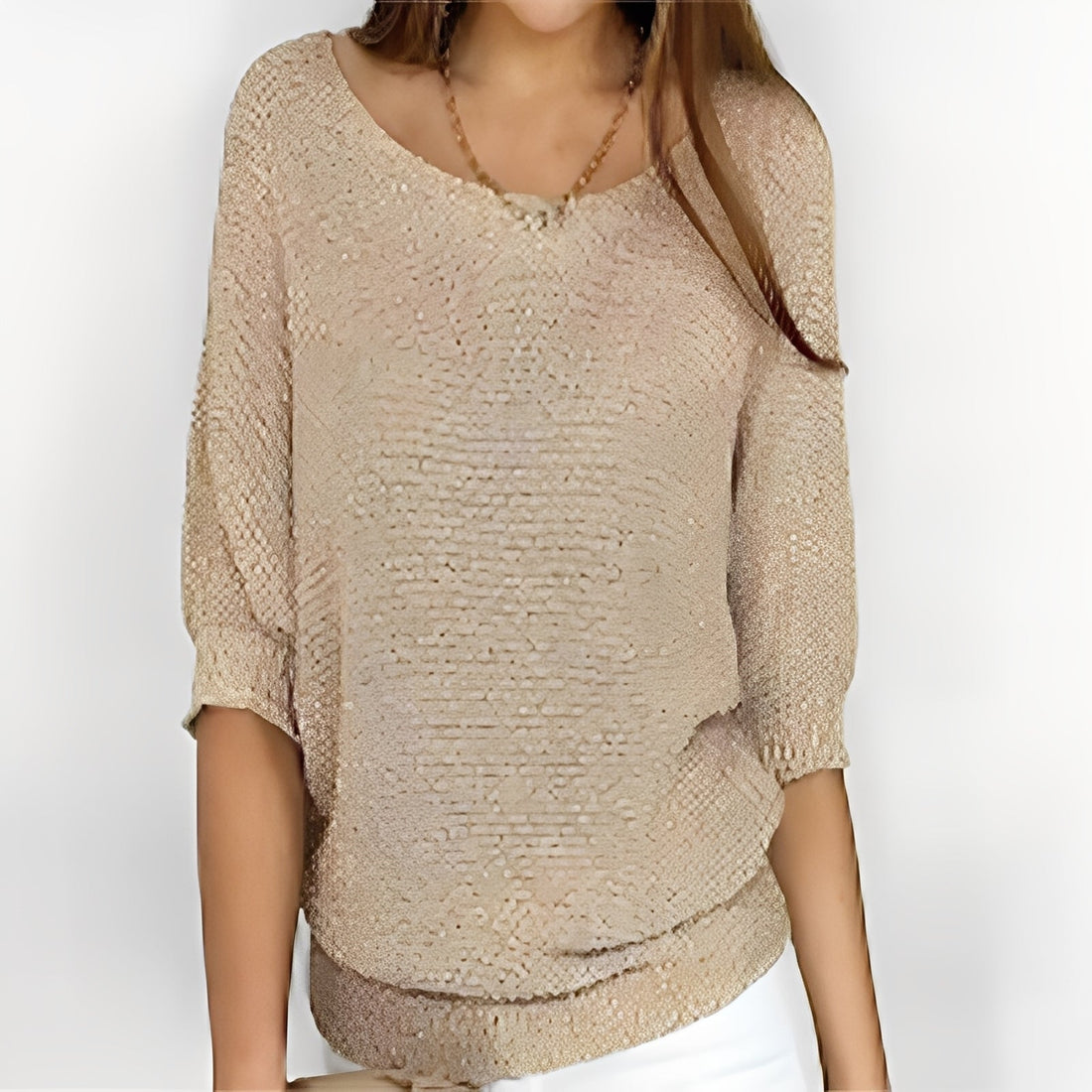 Women's off-shoulder sweater with 3/4 sleeves - loose fit