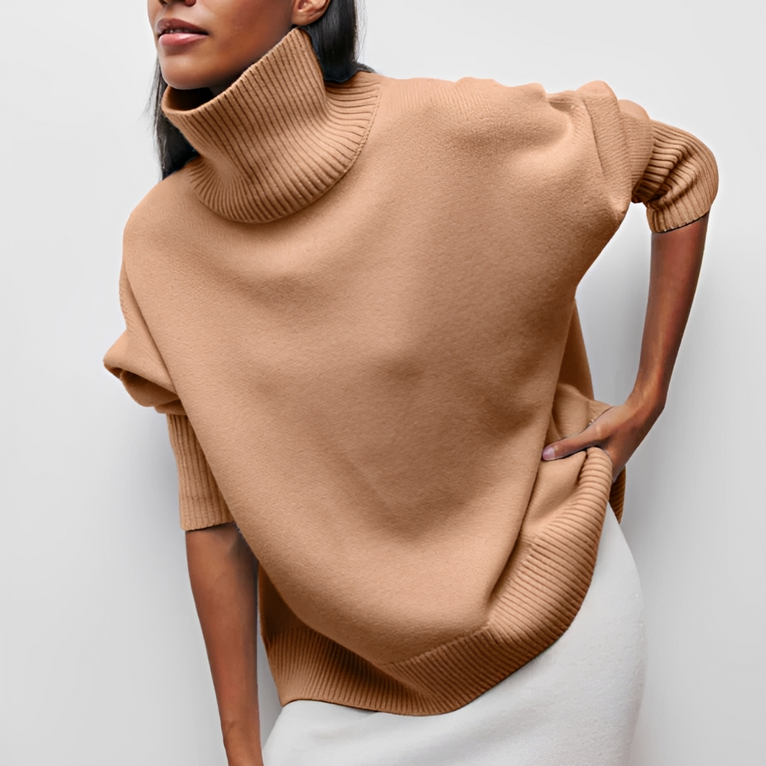 Women's turtleneck sweater oversized fit long sleeve with drop shoulder