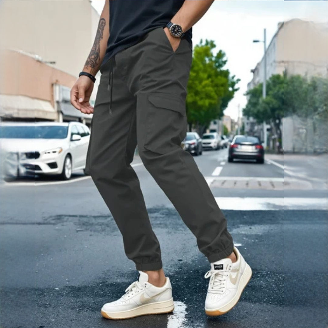 Men's Cargo Pants Slim-Tapered Fit with Drawstring Waistband and Elastic Hems - Flap Pockets on Thigh