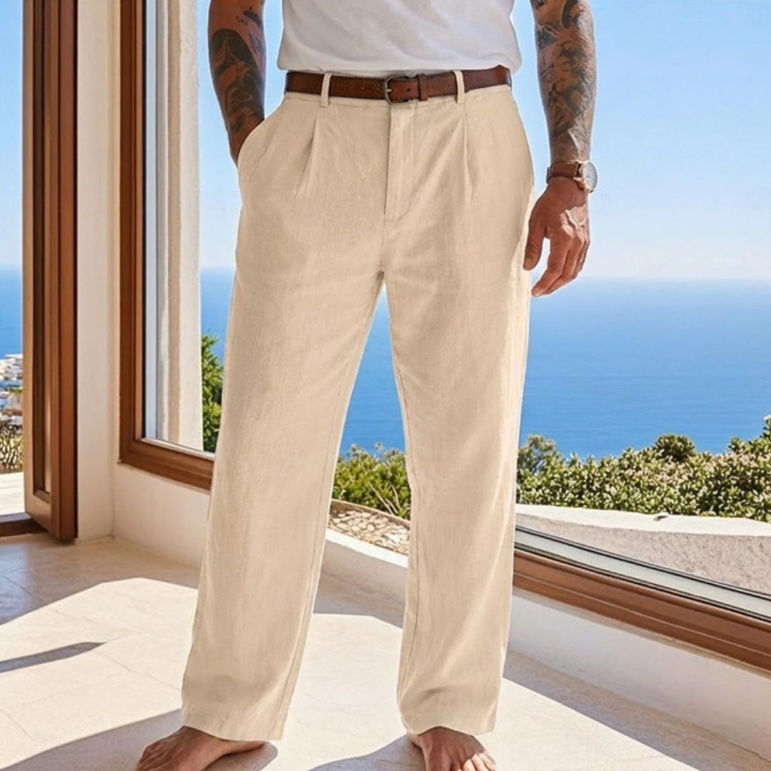 Men's Pants with Front Pleats – Straight Cut, Regular Fit, Belt Loops and Side Pockets