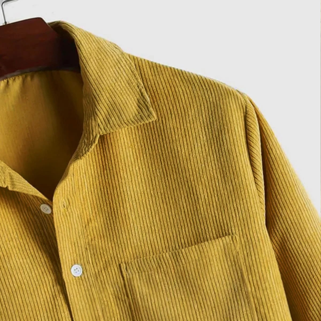 Men's Long Sleeve Popover Shirt with Point Collar and Chest Pocket – Relaxed Fit