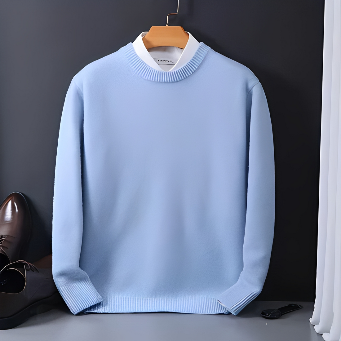 Men's Sweater Crew Neck Long Sleeve Regular Fit with Ribbed Cuffs