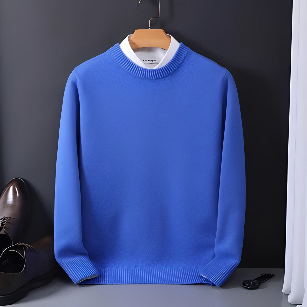 Men's Sweater Crew Neck Long Sleeve Regular Fit with Ribbed Cuffs