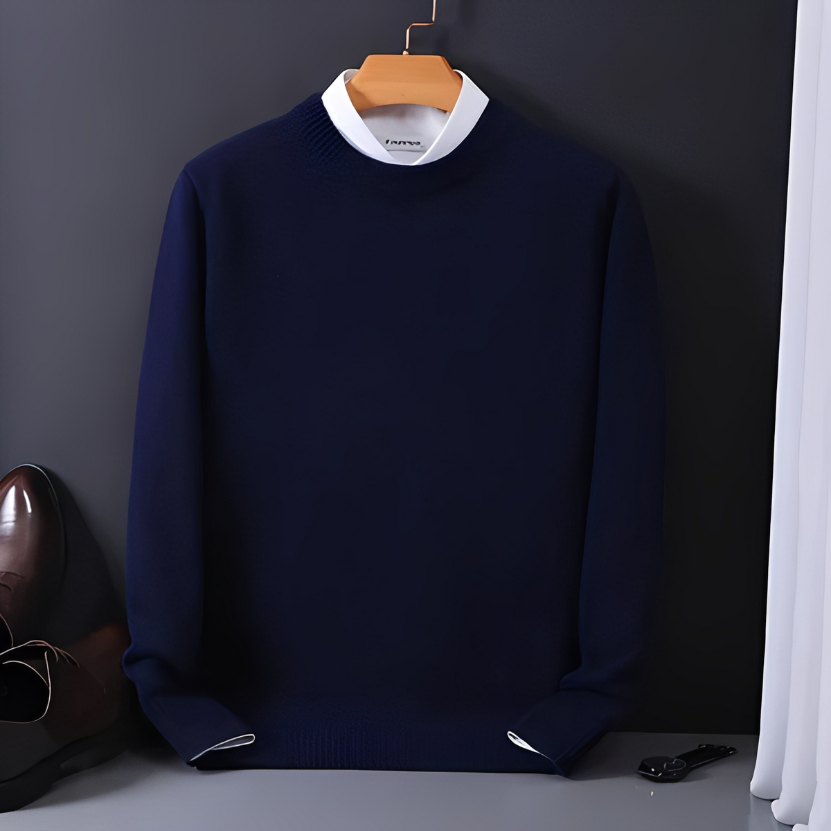 Men's Sweater Crew Neck Long Sleeve Regular Fit with Ribbed Cuffs