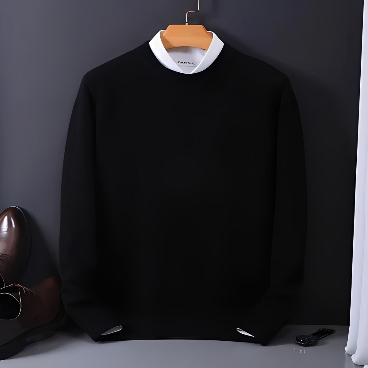 Men's Sweater Crew Neck Long Sleeve Regular Fit with Ribbed Cuffs