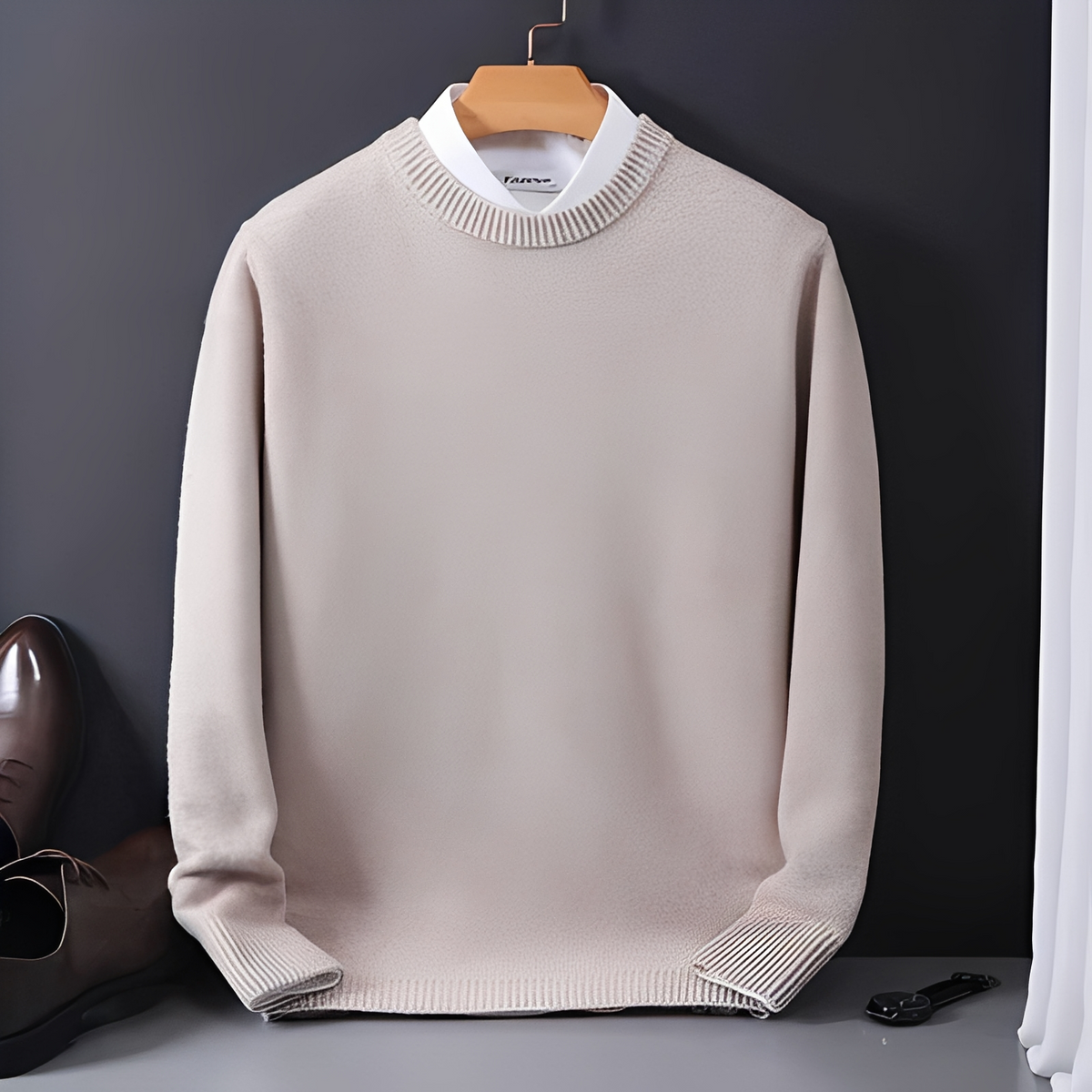 Men's Sweater Crew Neck Long Sleeve Regular Fit with Ribbed Cuffs