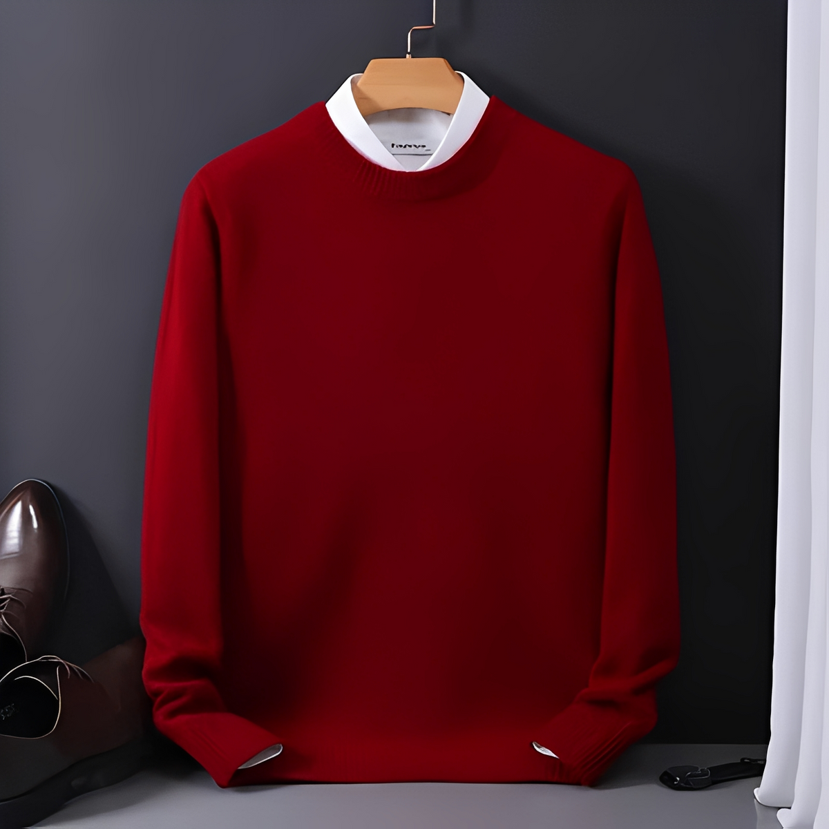 Men's Sweater Crew Neck Long Sleeve Regular Fit with Ribbed Cuffs