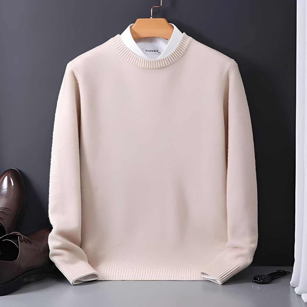 Men's Sweater Crew Neck Long Sleeve Regular Fit with Ribbed Cuffs