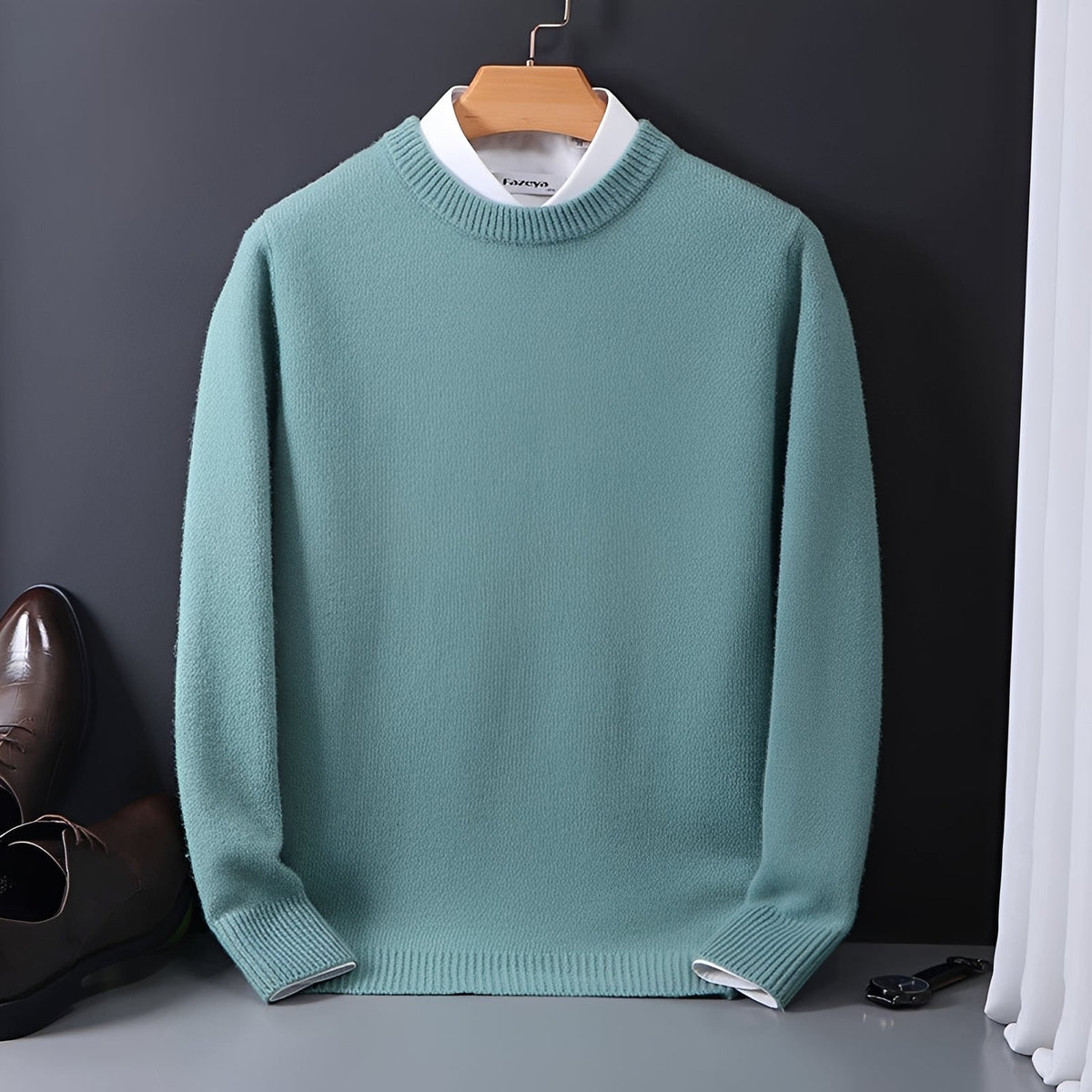 Men's Sweater Crew Neck Long Sleeve Regular Fit with Ribbed Cuffs