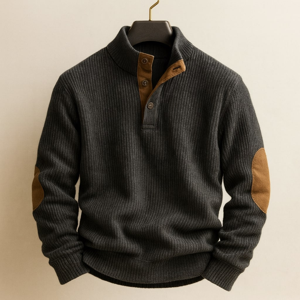 Men's Sweater with Stand Collar, Button Placket and Raglan Sleeves