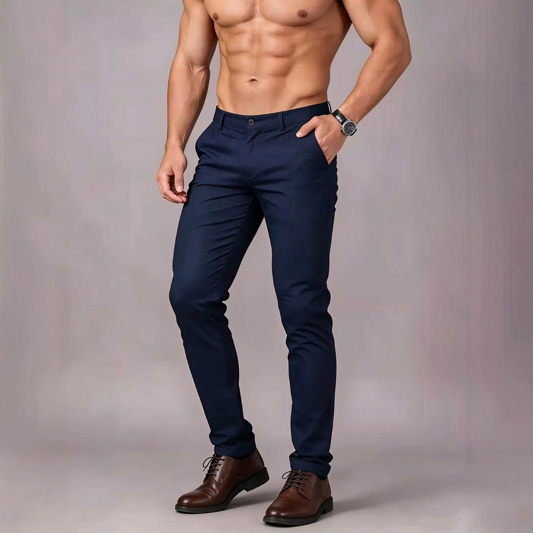 Men's Stretch Pants - Flat Front, Slim Fit, Tapered Leg