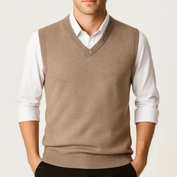 Men's V-Neck Vest, Sleeveless, Solid Color, Pullover Style