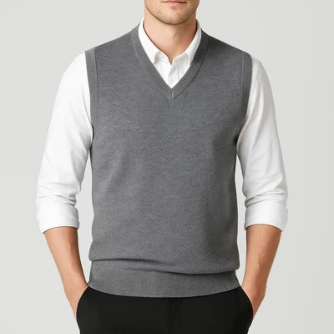 Men's V-Neck Vest, Sleeveless, Solid Color, Pullover Style