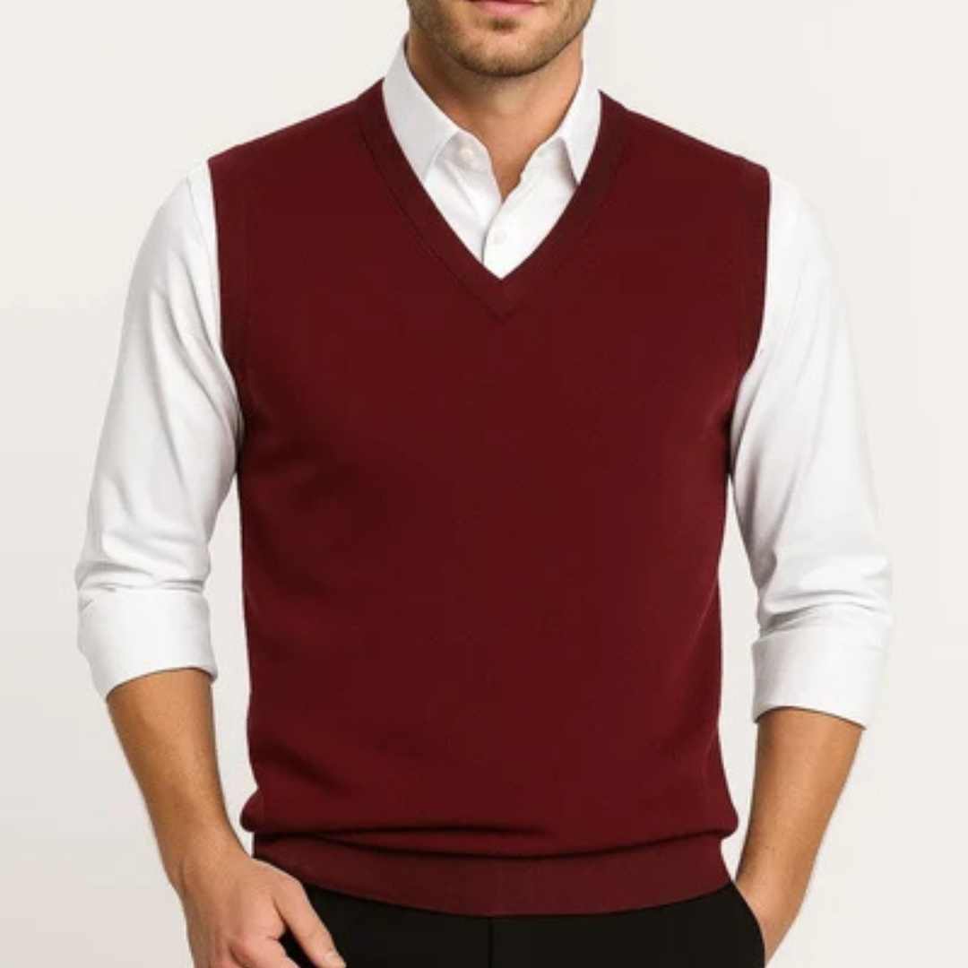 Men's V-Neck Vest, Sleeveless, Solid Color, Pullover Style