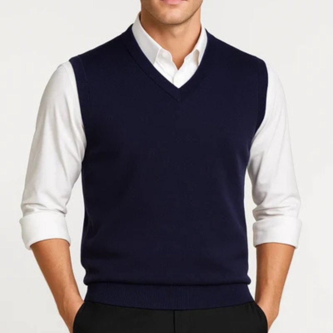 Men's V-Neck Vest, Sleeveless, Solid Color, Pullover Style