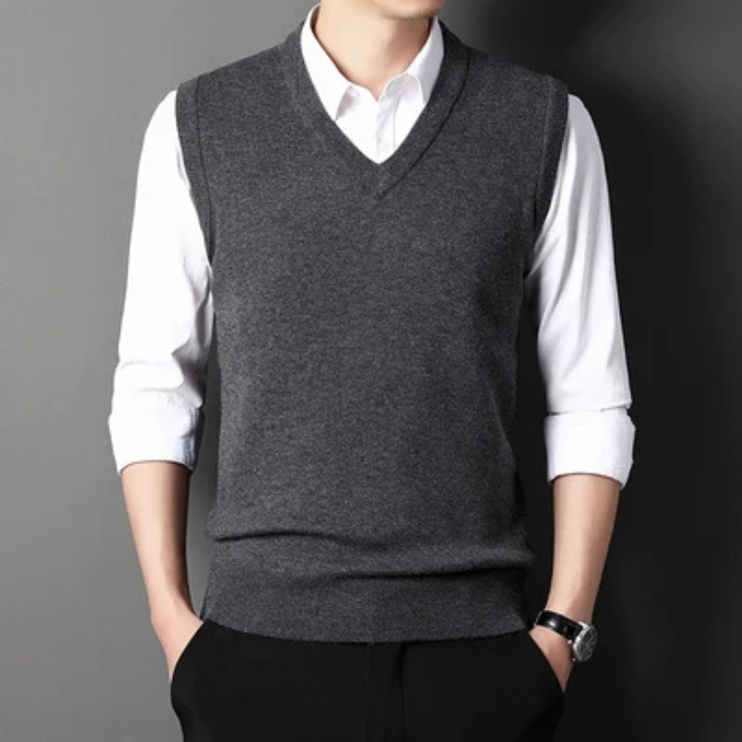 Men's V-Neck Vest, Sleeveless, Solid Color, Pullover Style