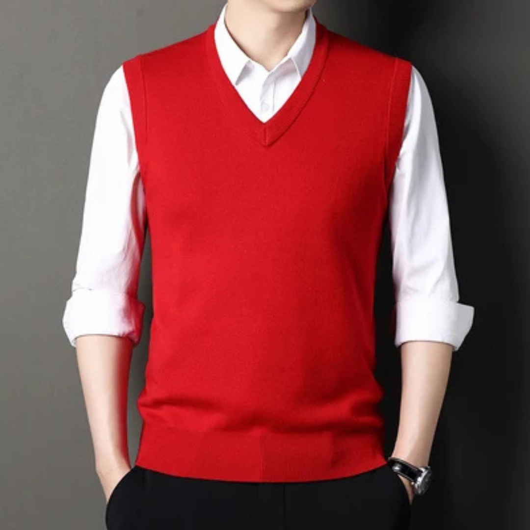 Men's V-Neck Vest, Sleeveless, Solid Color, Pullover Style