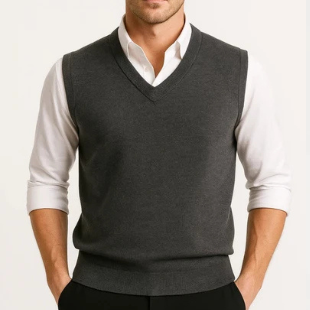 Men's V-Neck Vest, Sleeveless, Solid Color, Pullover Style