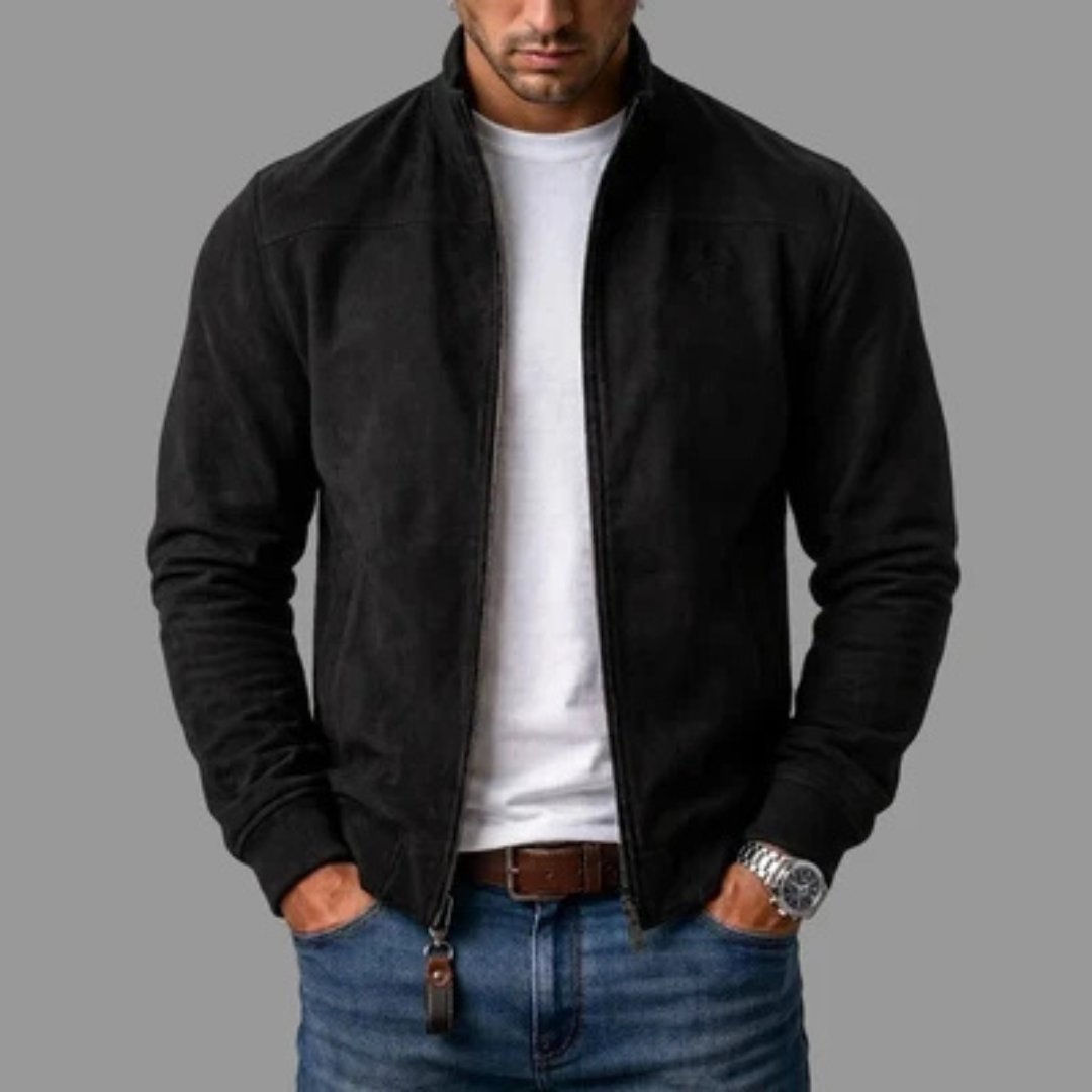 Men's Bomber Jacket Full Zipper Long Sleeve – Loose, Hip Length