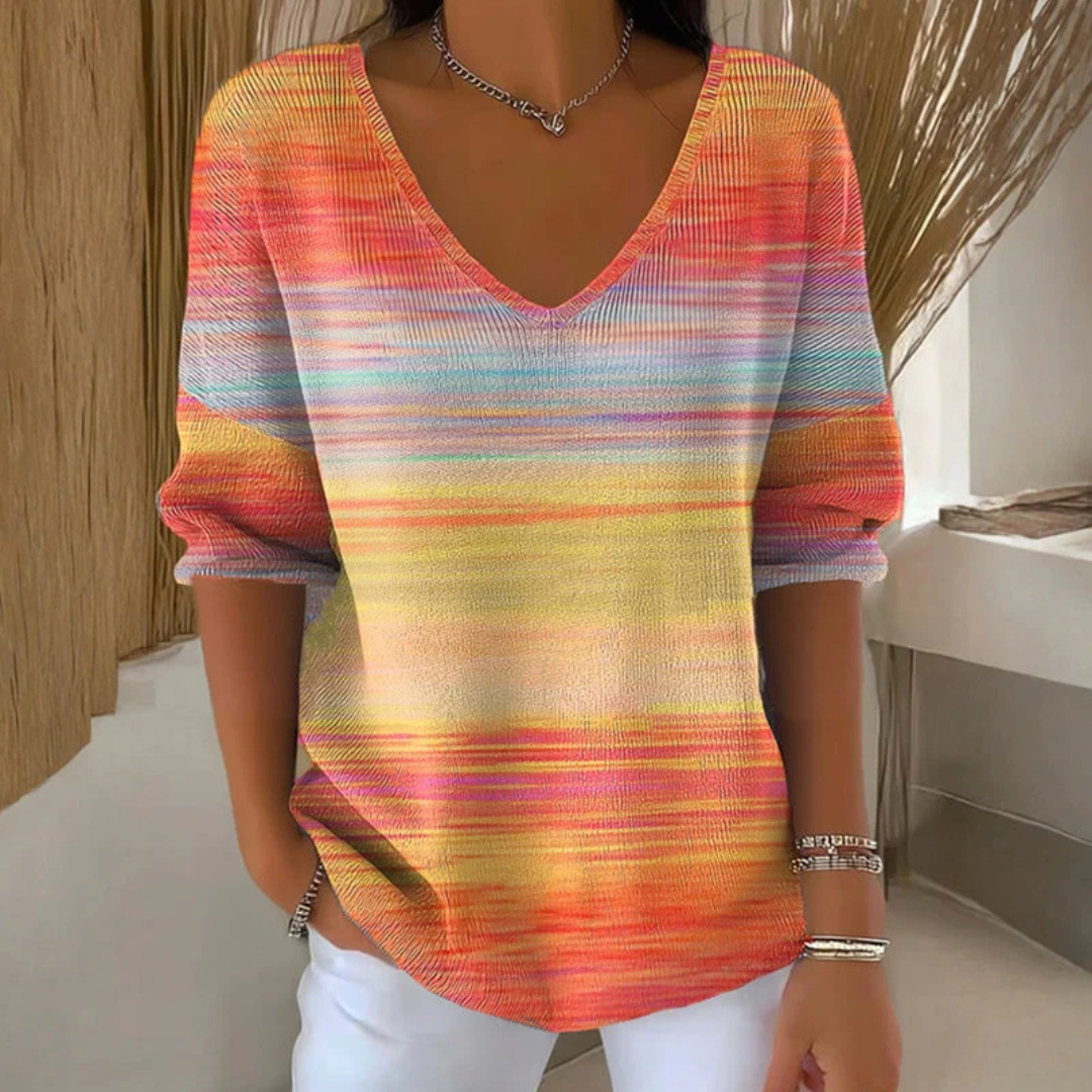 Blouse for Women V-neck Long-Sleeve Printed Pullover, Relaxed Fit