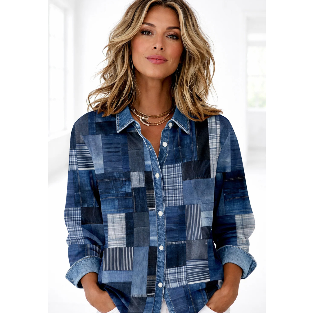 Blouse, Women's Button-Front Collared Long Sleeve Printed - Relaxed Fit