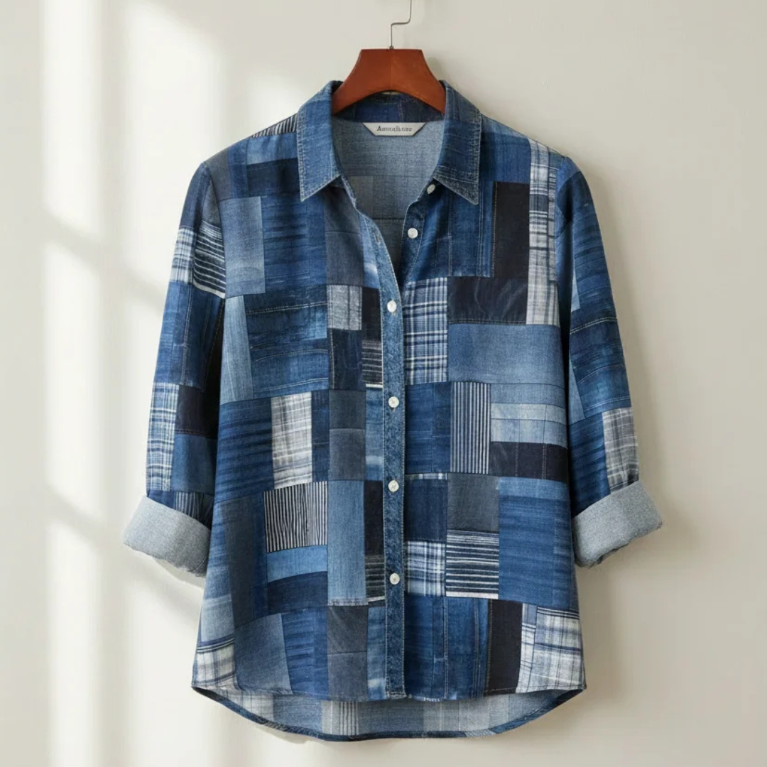 Blouse, Women's Button-Front Collared Long Sleeve Printed - Relaxed Fit