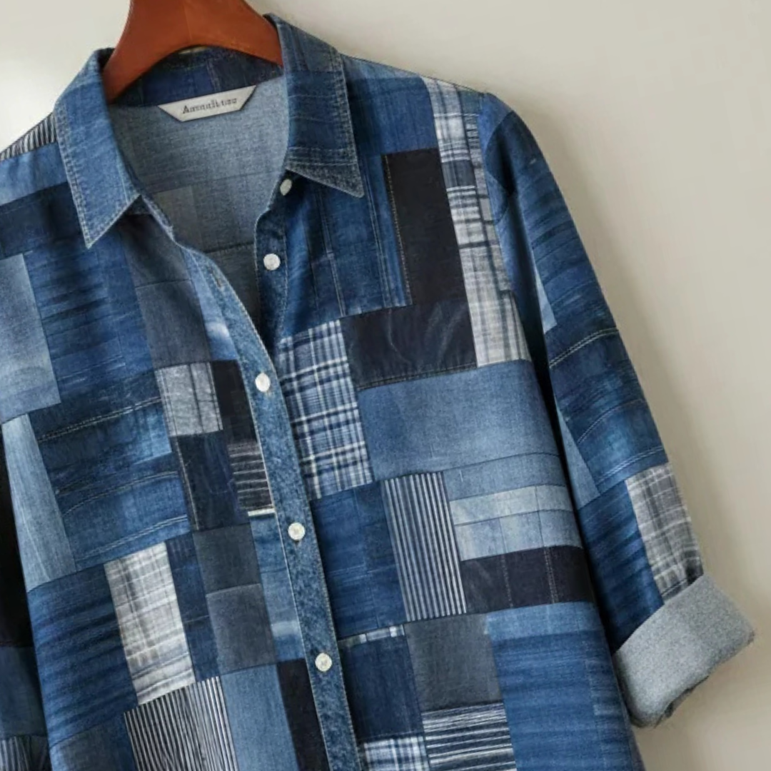 Blouse, Women's Button-Front Collared Long Sleeve Printed - Relaxed Fit