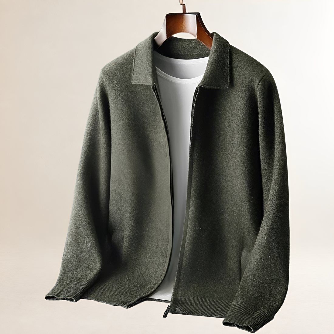 Cardigan for Men, Full-Zip with Shirt Collar and Dual Front Pockets, Ribbed Hem and Cuffs