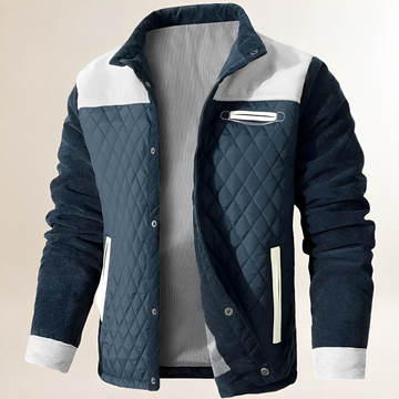Dapper Jacket for Men, Diamond-Quilted Front and Back, Stand Collar, Snap-Button Front, Chest Zip and Welt Pockets, Regular Fit
