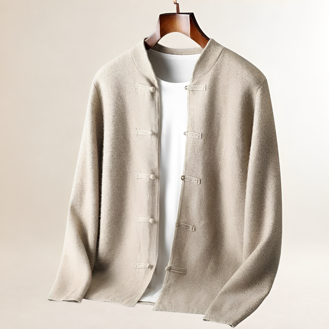 Men's Cardigan with Stand Collar and Loop-Button Closure, Regular Fit