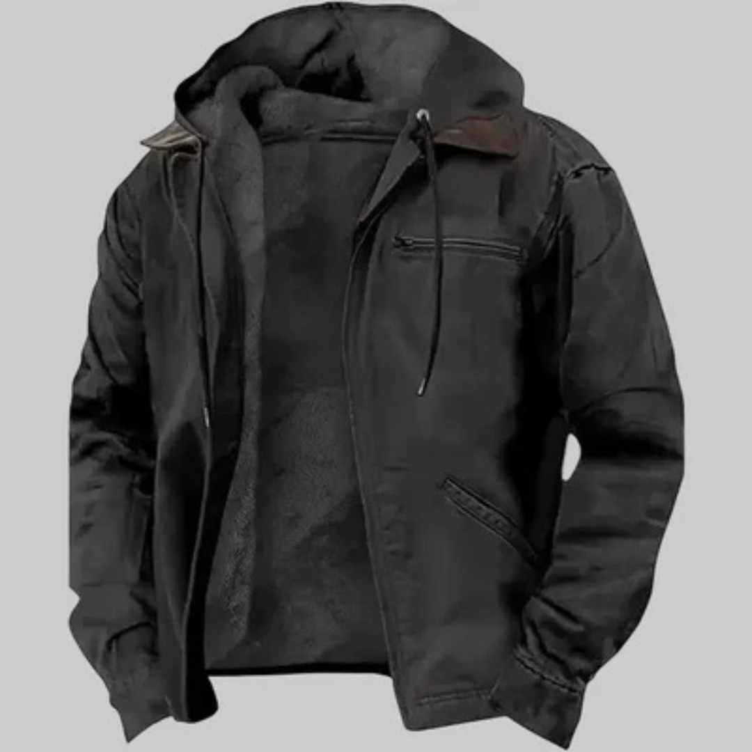 Men's Hooded Insulated Jacket, Full-Zip with Drawstring Hood, Chest Zip and Slanted Hand Pockets, Regular Fit