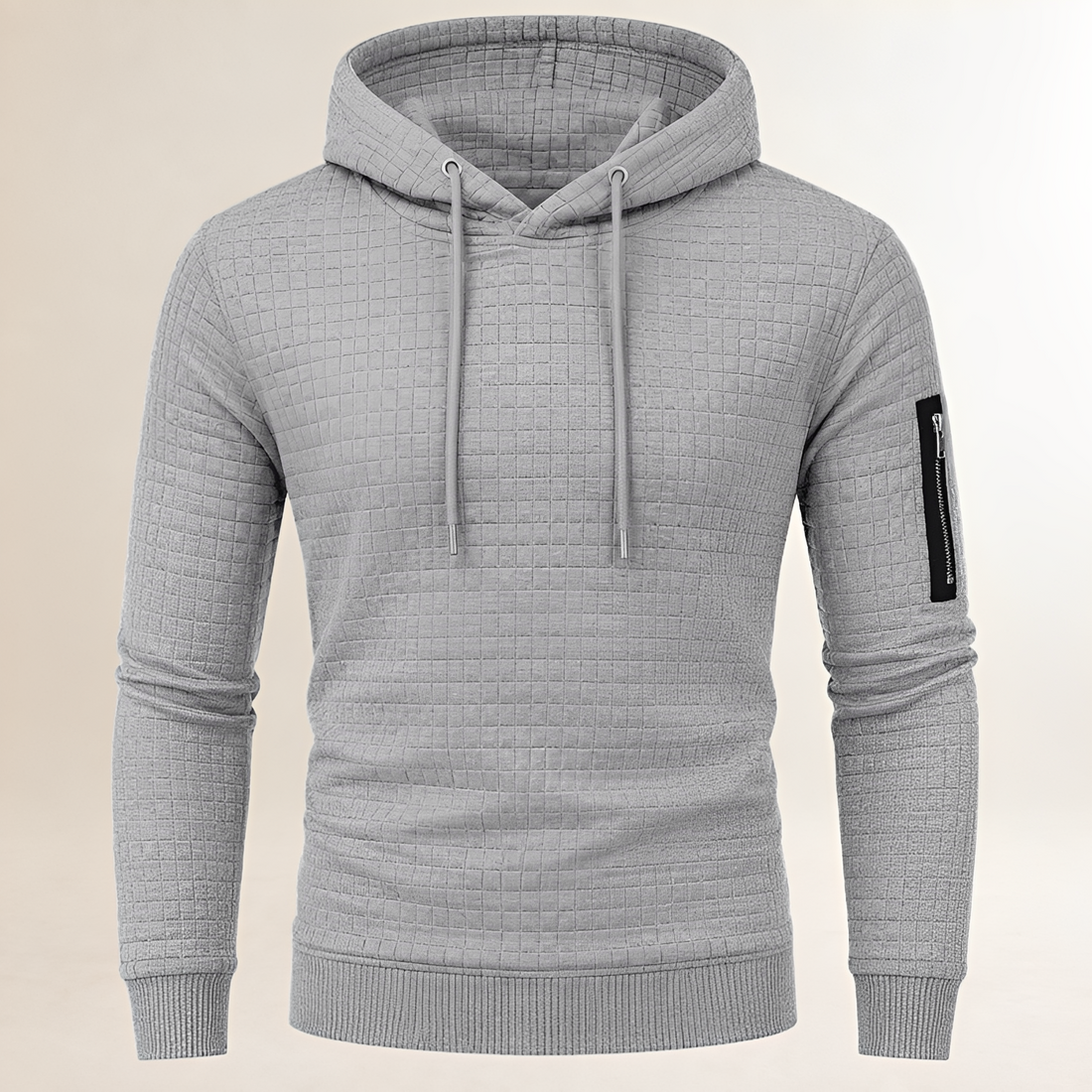 Men's Hoodie Slim-Fit Square-Quilted Pullover with Drawstring Hood, Sleeve Zip Pocket & Kangaroo Pocket