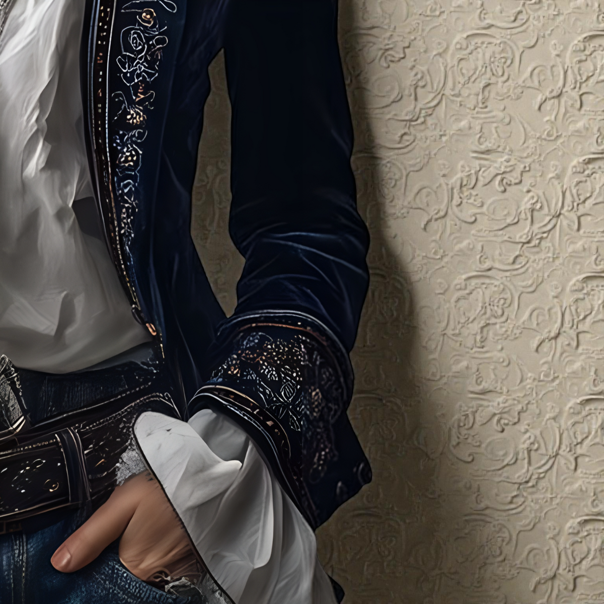 Women's Tailored Longline Jacket with Embroidered Trim and Wide Cuffs